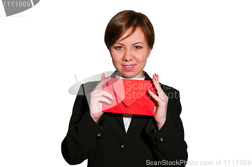 Image of Pretty young business woman with envelope