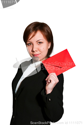 Image of Pretty young business woman with envelope