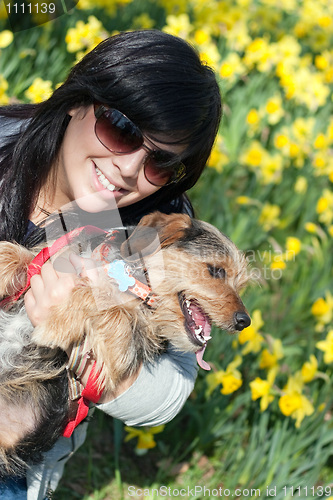Image of Woman and Her Dog in the Spring Time