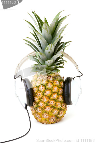 Image of Pineapple Listening to Music With Headphones