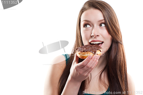 Image of Woman eating donut