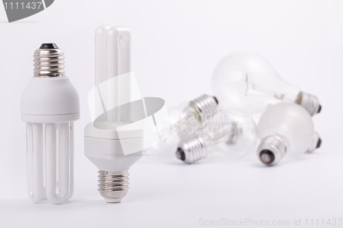 Image of Two modern energy saving light bulbs
