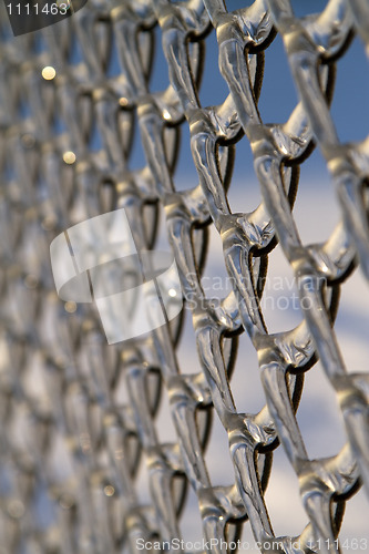 Image of chainlink fence, covered with ice