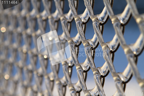 Image of chainlink fence, covered with ice