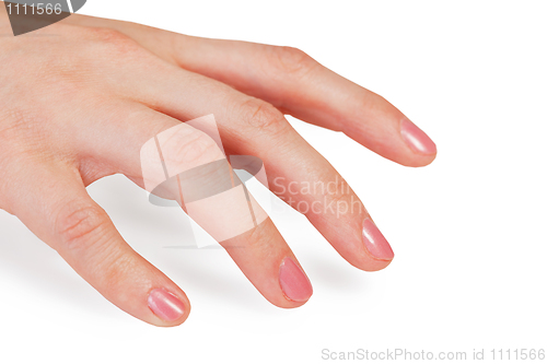 Image of Woman hand with pink nails