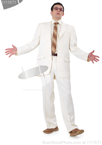Image of Very surprised man in a suit, isolated on white