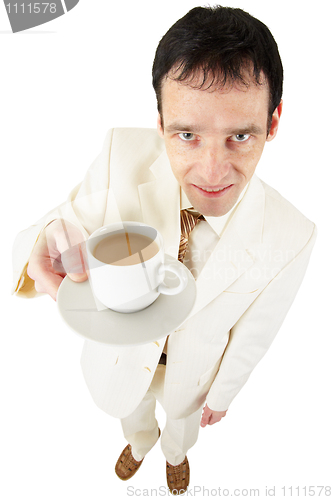 Image of Man offers a cup of coffee