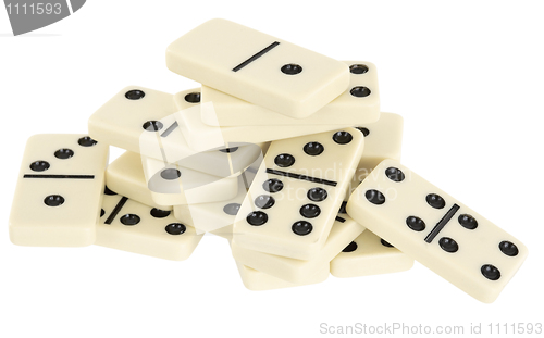 Image of Pile of dominoes isolated on white background