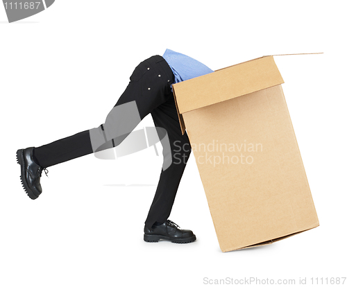 Image of Man looking for his things in box