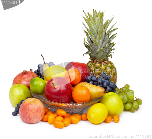 Image of Still life - pineapple and other fruits on white