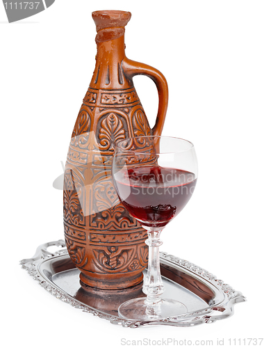 Image of Ancient ceramic bottle with Georgians wine