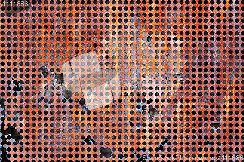 Image of Rusty damaged steel sheet with holes
