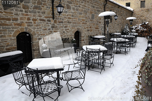 Image of Empty Street Cafe in the Winter