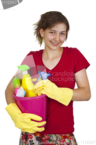 Image of Woman with cleaning tools