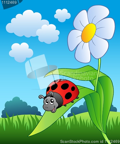 Image of Cute ladybug with flower