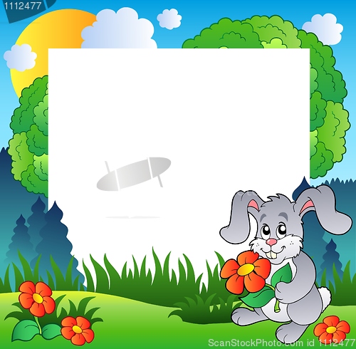 Image of Spring frame with bunny and flowers