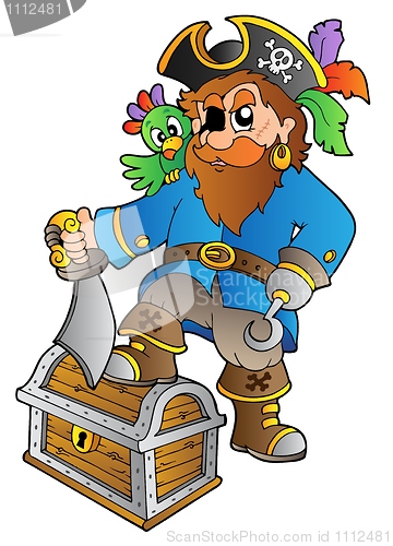Image of Pirate standing on treasure chest