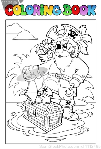 Image of Coloring book with pirate scene 1