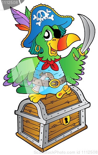 Image of Pirate parrot on treasure chest