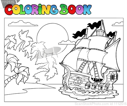 Image of Coloring book with pirate scene 2