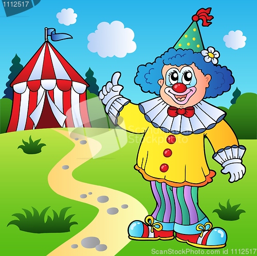 Image of Funny clown with circus tent