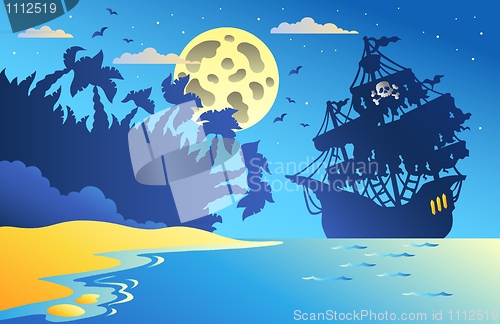 Image of Night seascape with pirate ship 2