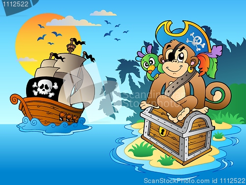 Image of Pirate monkey and chest on island