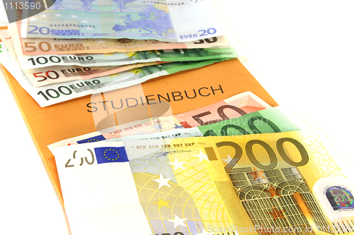 Image of Study book with euro notes