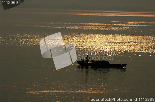 Image of Fishing boat in lake
