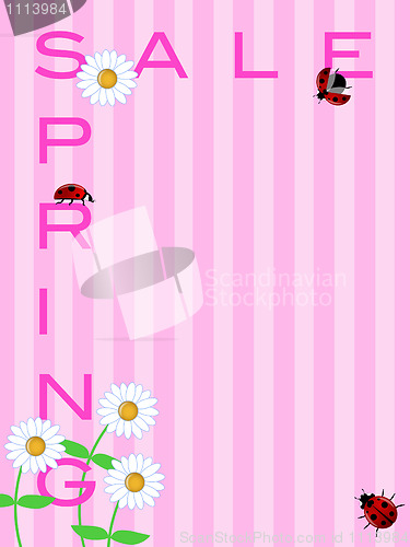 Image of Spring Sale Sign with Daisies Flowers and Ladybugs