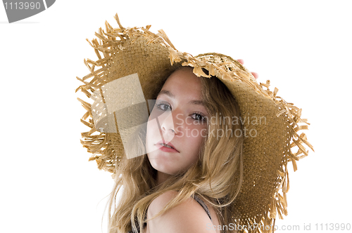 Image of blond teenager with straw hat