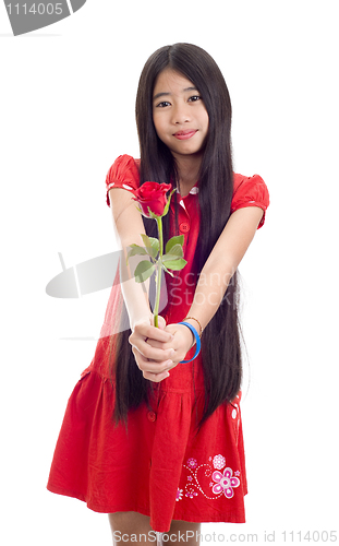Image of asian teenager holding a rose