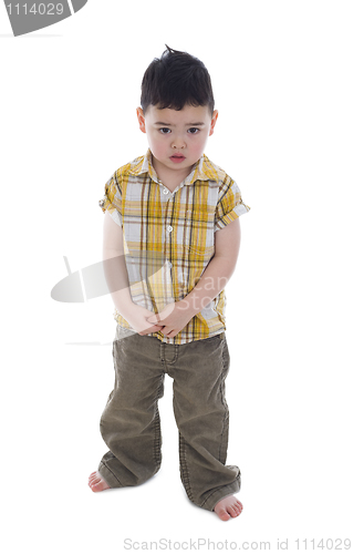 Image of shy boy on white background