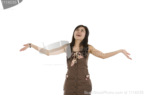 Image of woman expecting something from above