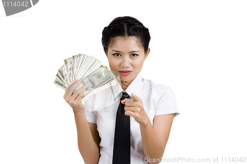 Image of businesswoman with a lot of money