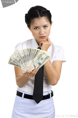 Image of businesswoman with a lot of money