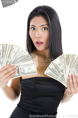 Image of woman with much money