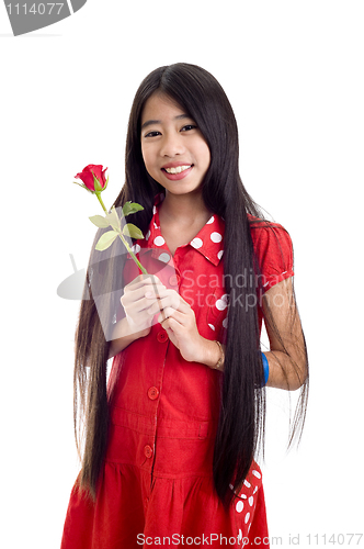 Image of asian teenager holding a rose