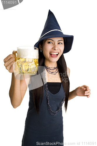 Image of pretty woman with beer