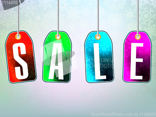 Image of Colorful sale advertisement over background