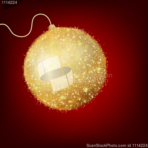 Image of Postcard with a twinkling gold ball. EPS 8