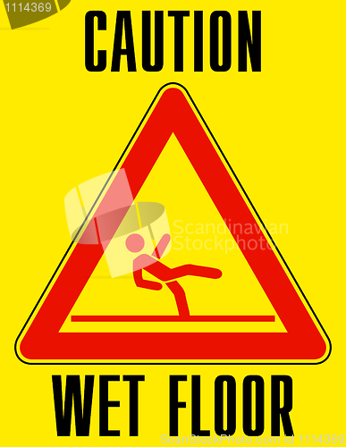 Image of Bright yellow wet floor sign. EPS 8