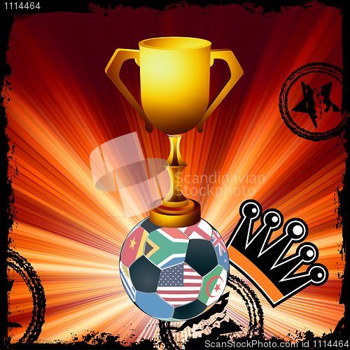 Image of Gold soccer cup with all flags of groups. EPS 8