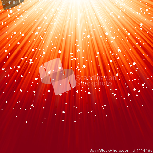 Image of Little hearts floating on rays of light. EPS 8