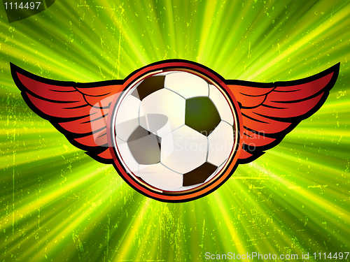 Image of Grunge emblem, winged soccer ball. EPS 8