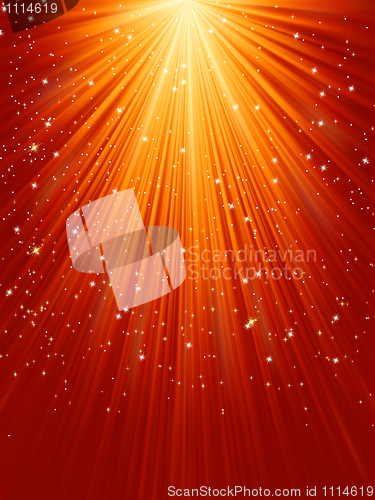 Image of Snowflakes and stars on golden light. EPS 8