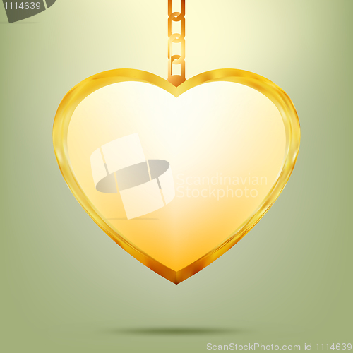 Image of Golden pendant in shape of heart on chain. EPS 8