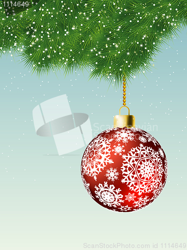 Image of Fit-tree branch with red christmas ball. EPS 8