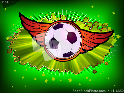 Image of Grunge emblem, winged soccer ball and stars. EPS 8