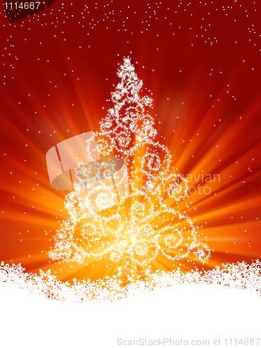 Image of Snowflakes and Christmas tree, illustration. EPS 8